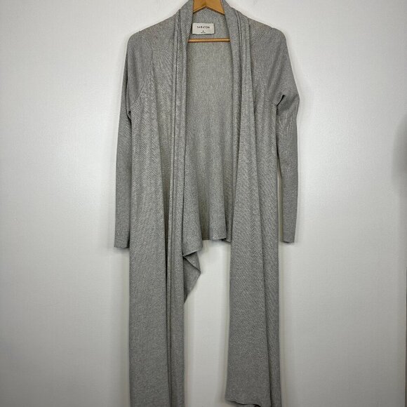 Babaton Aritzia Drape Open Front Waterfall Knit Hi Low Sweater Cardigan Grey M - Picture 1 of 5